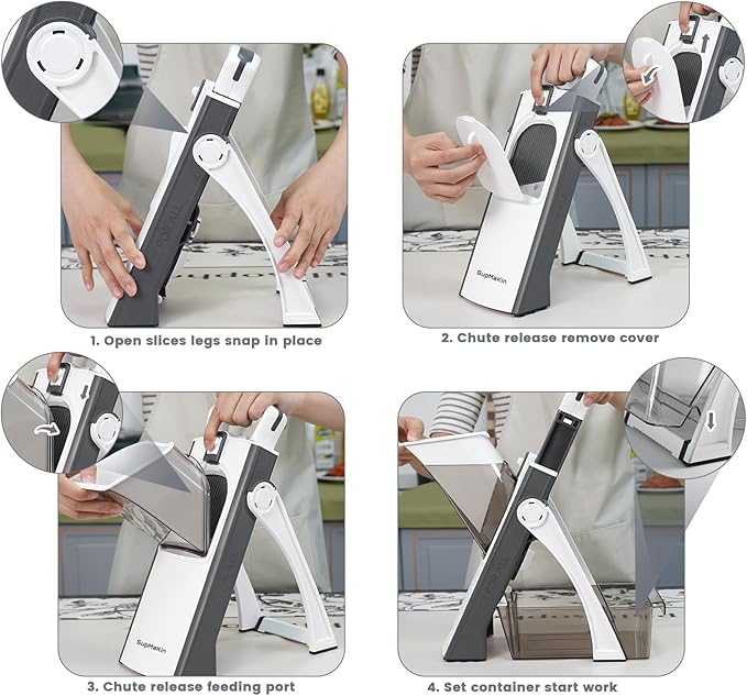 SupMaKin Upgrade Safe Mandoline Slicer, Multi Vegetable Chopper, Potato Slicer, Vegetables Slicer Onion Chopper Fry Cutter, Kitchen Chopping Artifact (GrayWhite)