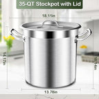 Large Stock Pot-35QT Stainless Steel Stockpot with Lid, Heavy Duty Tri-Ply Bottom Commercial Grade Stock Pot & Stockpots for Boiling Cooking Soup Stew Canning Cooking Pots, Cookware Sauce Pot