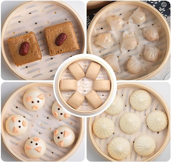 Bamboo Steamer Basket Set, 10-Inch 2-Tier Steamer for Cooking, Chopsticks Liners Sauce Dish Dumpling Making Tools, Steaming Asian Food, Bao Buns, Meat, Dim Sum, Rice, Vegetable Steam Pot