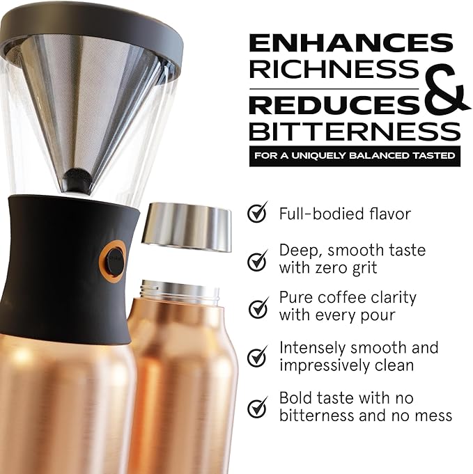 asobu Cold Brew Coffee Maker, Award-Winning 40oz Insulated Cold Brew Brewer with Portable Stainless Steel Carafe – No.1 Europe Coffee Fest Winner, Leakproof, BPA-Free, Keeps Cold 24H