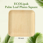 ECOLipak 10 Inch Compostable Palm Leaf Plate Like Bamboo Plate, 50 Pack Disposable Biodegradable Plates Suitable for Party, Dinner