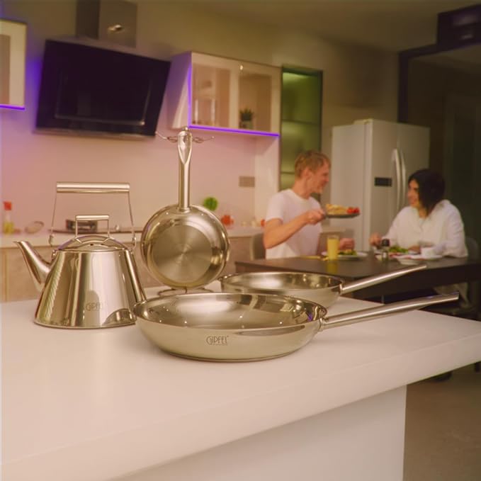 GIPFEL INTERNATIONAL Stainless Steel Frying Pan 12 Inch - Tri Ply Stainless Steel Skillet Healthy Non Toxic Cookware - Fry Pans for Induction Gas Electric Ceramic Stove & Oven Safe (12 Inch)