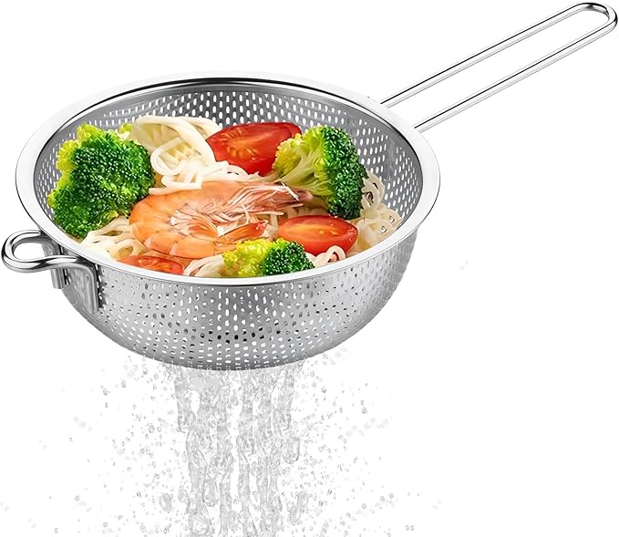 GREATLINK Fine Mesh Strainer and Colander for Kitchen with Handle, Stainless Steel Pasta Strainer/Kitchen Funnel/Collander/Sifter for Strain/Wash Vegetables, Fruits, Spaghetti, Rice (10＂)