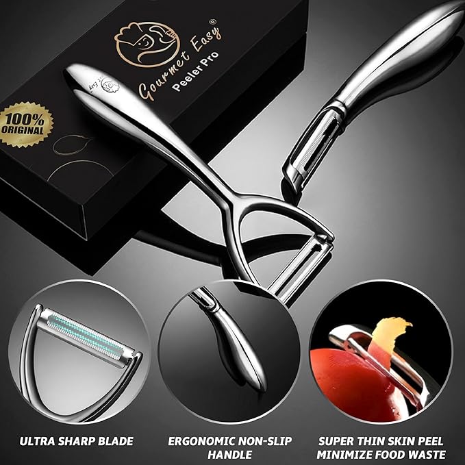 Vegetable Peeler, Premium Stainless Steel Potato Peeler, High Tensile Ultra Sharp Blade Fruit and Food Slicer, I Shaped with Ergonomic Non-Slip Handle, Dishwasher Safe with 5 Years Warranty