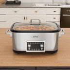 12 in 1 Programmable 8 Quart Slow Cooker, Multi-Cooker Food Warmer with Digital Timer, Temp Control, Removable Cast Aluminum Pot & Dishwasher-Safe Tempered Glass Lid, Stainless Steel