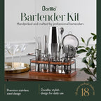 Barillio Bartender Kit – 23-Piece Stainless-Steel Cocktail Shaker Set with Premium African Mahogany Stand | Martini Barware Mixing Tools for Home Bartending | Gift Set