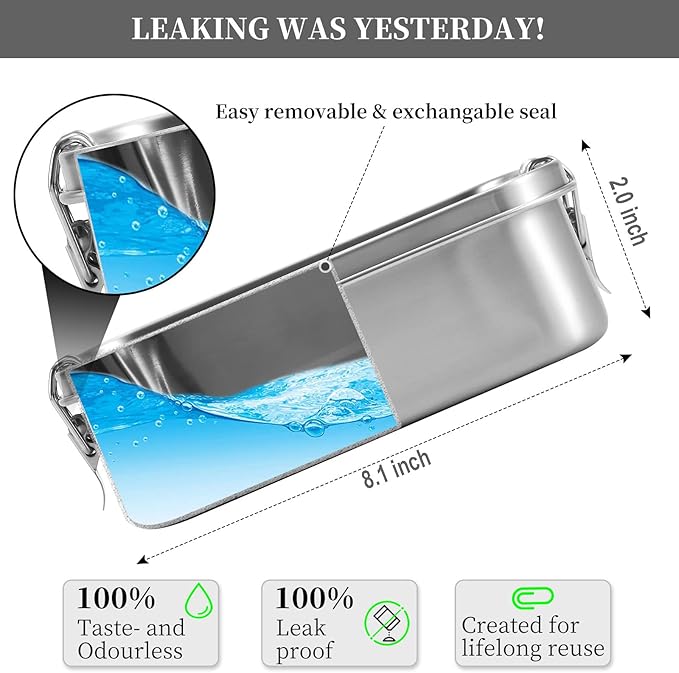 UPTRUST Leak Proof Stainless Steel Lunch Food Container, Large Bento Boxes Metal Lunch Box for Kids or Adults - Lockable Clips (1400ML/47oz)