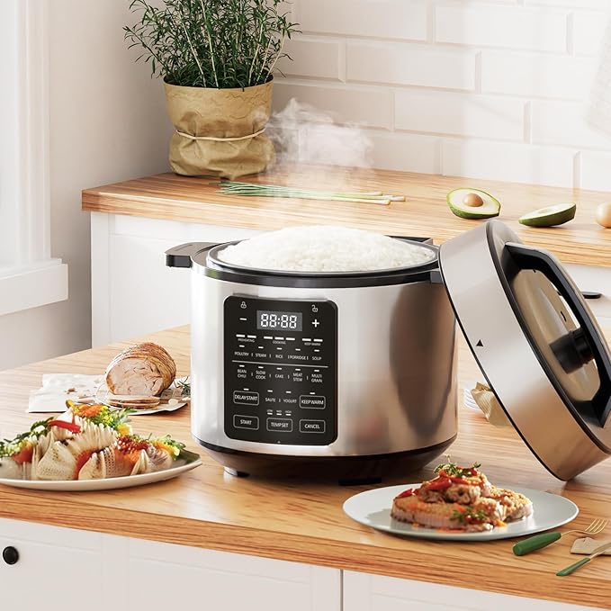 DUMOS 12-in-1 Electric Pressure Cooker 6 QT Stainless Steel Multi Cooker Electric for Pressure, Rice, Steamer, Yogurt Maker, Slow Cook,Meat Stew, Cake, Porridge, Multigrain, Sliver