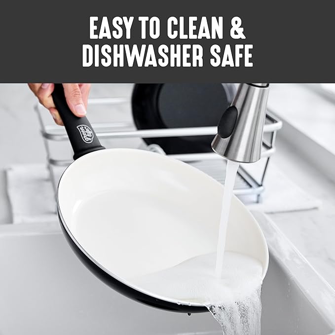 GreenLife 16 Piece Nonstick Cookware Set, Soft Grip Non-Toxic PFAS-Free Ceramic Pots & Pans, Dishwasher & Oven Safe, Frying, Sauce, Utensils, Glass Lids, Stay-Cool Handles, Wobble Free, Black & Cream