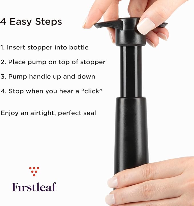Wine Saver Pump with Vacuum Wine Stoppers - Preserve Your Wine Longer/Reusable/Fits All Standard Wine Bottles/Airtight Seal and No Spills/1 Pump 4 Stoppers/Wine Accessories and Gifts