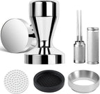 58mm Espresso Accessories Kit,Wdt Tool Espresso,Solid Espresso Tamper,Dosing Funnel and Coffee Puck Screen,Silicone Tamper Mat,0.4mm Stainless Steel 6pin Espresso Stirrer,Barista Tools Espresso Kit