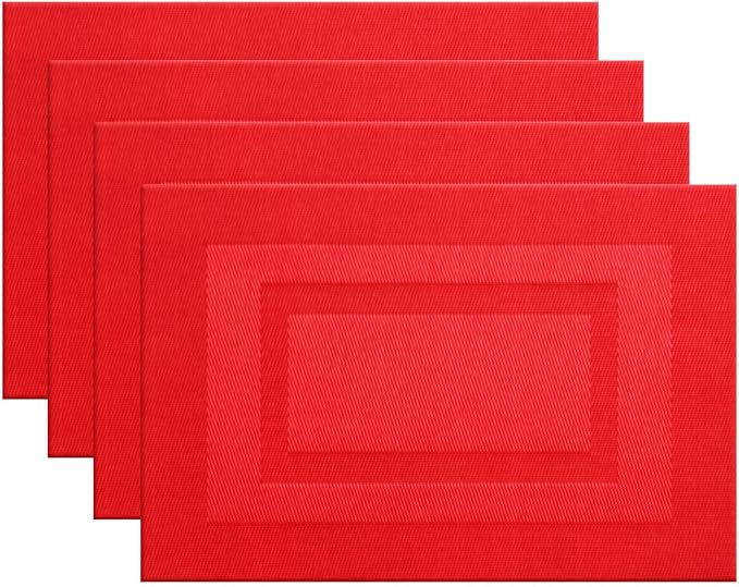PIGCHCY Placemats,Durable Placemats for Dining Table,Washable Woven Vinyl Kitchen Placemats Set of 4 (18 x 12 inches,Passionate Red)