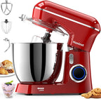 Stand Mixer, 6.5QT 10-Speed Tilt-Head Electric Stand Mixer, 3-In-1 Kitchen Mixer with Bowl, Dough Hook, Whisk and Beater, Food Mixer for Baking, Cake and Most Home Cooks, Red