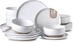 Hasense Plates and Bowls Sets, 18 Pieces Modern Porcelain Dishes Sets Service for 6, Stoneware Dinnerware Sets with Speckled Pattern, Scratch Resistant Microwave and Dishwasher Safe, White