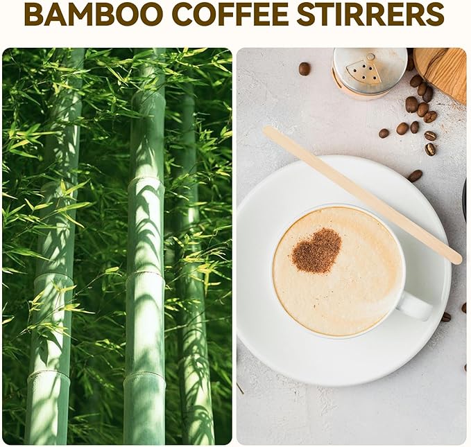 300 Count Bamboo Coffee Stirrer - Disposable 7 inches Long Wooden Stir Sticks for Coffee and Cocktails - Smooth, Splinter-Free Beverage Mixers - Ideal for Cafe, Bars and Drink Stations