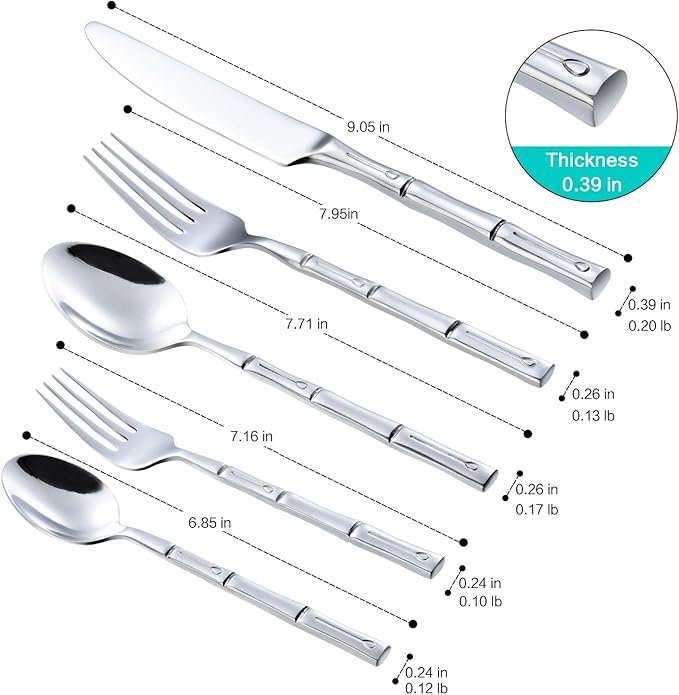 Silverware Set Stainless Steel Flatware Set 30 Pieces Cutlery Set Bamboo Handle Mirror Finished for Home Kitchen Restaurant Hotel Cutlery Set Service for 6