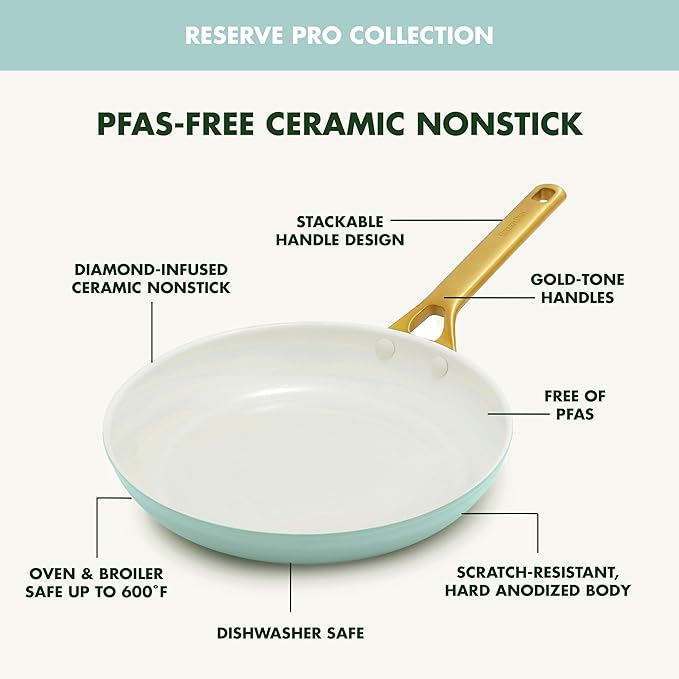 GreenPan Nonstick Reserve Pro 10 Piece Cookware Set, NSF Certified Ceramic, Hard Anodized PFAS-Free Pots & Pans Set with Lids, Stainless Steel Handles, Oven & Dishwasher Safe, Seaside Blue