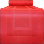 PIGCHCY Placemats with Matching Table Runner,Heat Resistant Vinyl Woven Washable Table mats Sets (6 Placemats+1 Table Runner,Passionate Red)