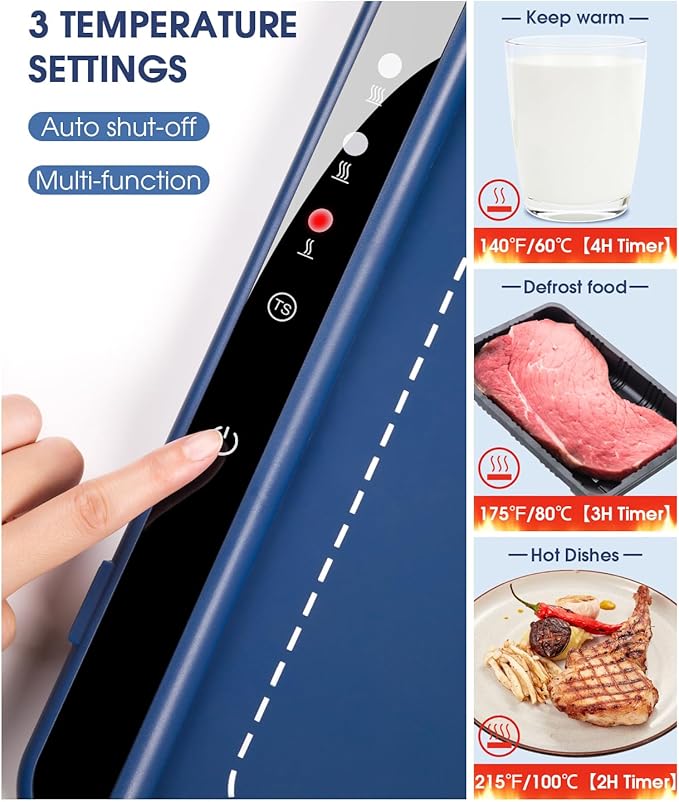 Silicone Electric Warming Tray with 3 Temperature Settings, Rollable Food Warming Mats for Heating，Easy-to-Use Portable Food Warmer for Daily Use - Bright Blue