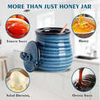 glowworm 12 Ounce Honey Pot, Honey Jars with Dipper, Ceramic Honey Dispenser for Home, Kitchen, Dishwasher Safe, Blue