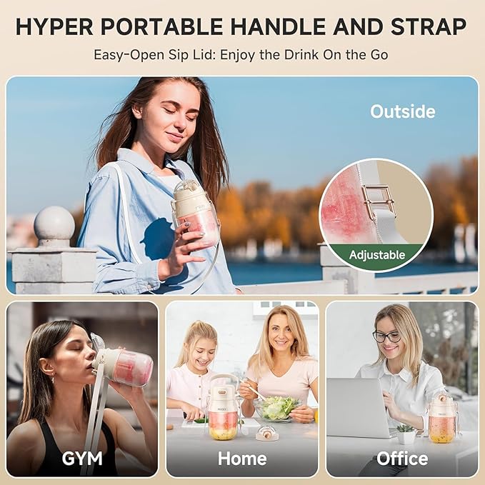 Portable Blender, Prasky Personal Blenders for Shakes and Smoothies with 27oz Cup, Lid and Shoulder Strap,Type-C USB Rechargeable, Personal Size Blenders BPA-free for Gym/Travel/Kitchen (Ivory White)