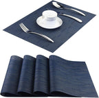 PIGCHCY Plastic Placemats,Washable Durable Vinyl Woven Table Mats,Elegant Heat Resistant Placemats for Dining Table Set of 4 (18 x 12 inches,Midnight Blue)