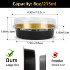 Beasea Disposable Creme Brulee Ramekins with Lids, 120 Pack 4 Inch 8oz Mini Pie Tins Black Gold Mini Small Aluminum Foil Pie Tart Cake Baking Pans Individual Round Containers Oven Safe for Baking