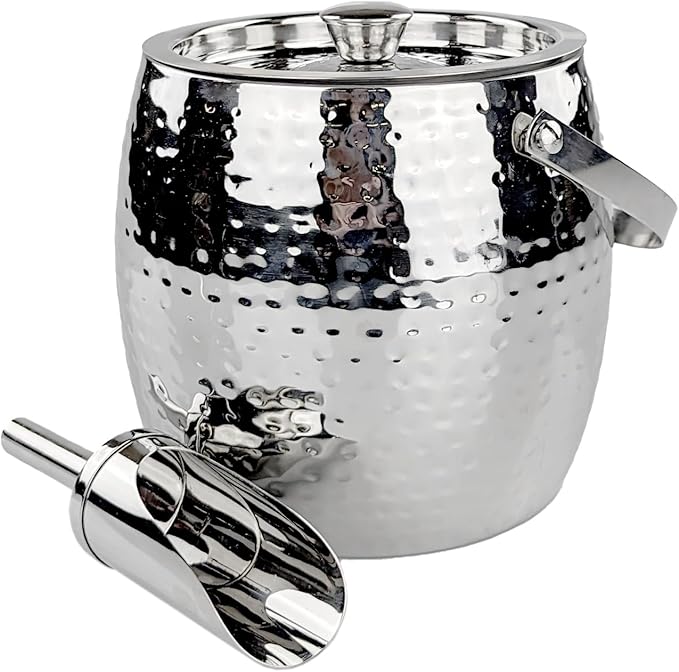 BREKX 3-QT Insulated Ice Buckets for Parties with Lid and Scoop - Iceberg Anchored Wine Chiller Champagne Bucket for Cocktail Bar, Metal Bucket with Lid, Non-Sweat