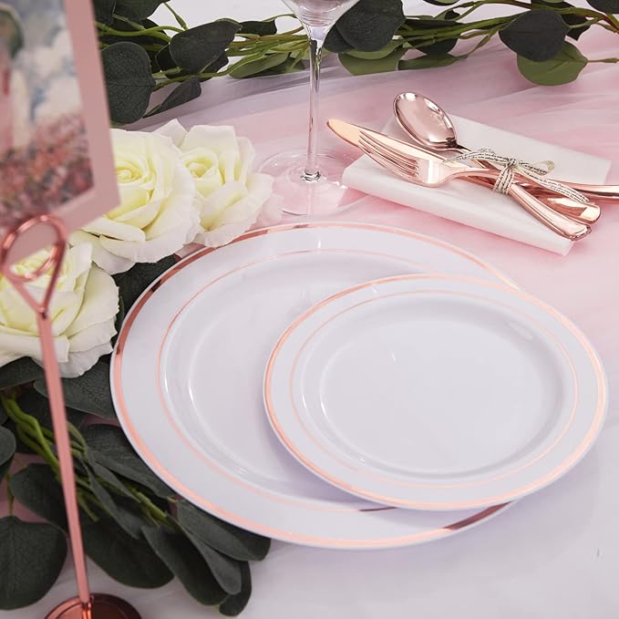 WDF 120 pieces Rose Gold Plates Disposable - Heavy Duty Rose Gold Plastic Plates Perfect for Mother's Day, Wedding, Birthday