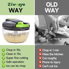 Manual Food Processor Vegetable Chopper, Portable Hand Pull String Garlic Mincer Onion Cutter for Veggies, Ginger, Fruits, Nuts, Herbs, etc., 500ml,（Gray-green）