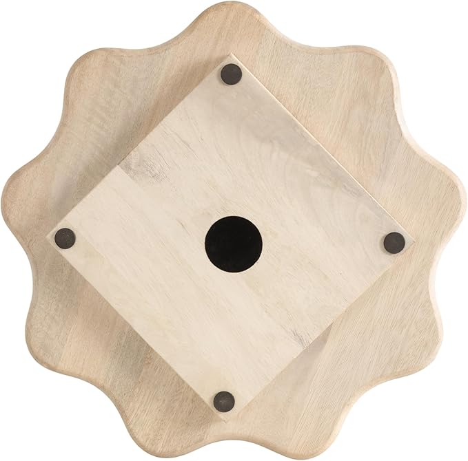 Kate and Laurel Alezar Mango Wood Wavy Round Lazy Susan Tray, 18 Inch Diameter, Light Bleached Wood, Scalloped Wooden Countertop Organizer with Turning Lazy Susan for Kitchen Storage or Ottoman Tray