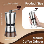 Ceramic Burr Manual Coffee Grinder with 8 Adjustable Coarseness Settings for Cold Brew Espresso Beans French Press Pour Over Drip Stainless Steel Hand Crank Coffee Mill for Home use or Travel Camping
