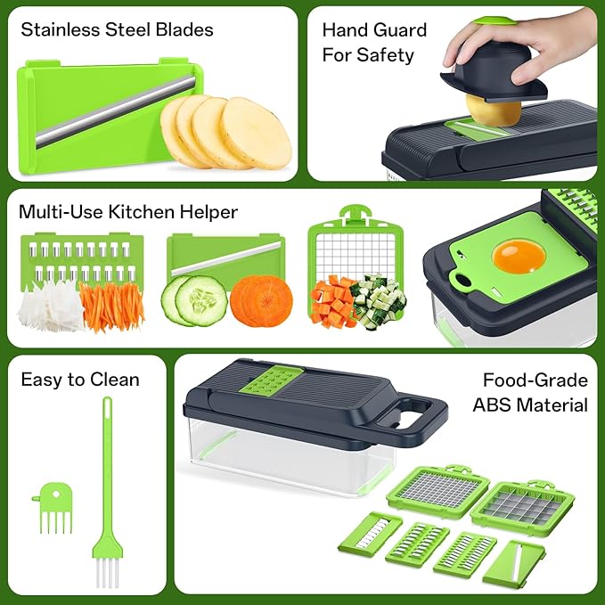 HomeHacks Vegetable Chopper Vegetable Cutter, 12 in 1 Kitchen Gadget, Dicer, Slicer, Onion Cutter, Salad, Cheese Grater & Egg Separator - Multi-Functional Veggie Chopper Lid with Handle (Grey)