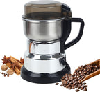 Electric Coffee Grinders，150-300w Silver Spice Grinder, One-Button Operation to Grinder Coffee Beans, Spices, Dry Herbs, Nuts, etc.1 Plastic Brush and 1 Plastic Spoon Included
