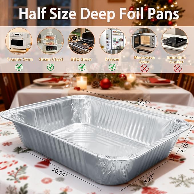 Aluminum Foil Pans 9x13 - Disposable Half Size Deep Steam Table Tin Foil Pans for Oven Baking Cake, Roasting Turkey, Food Prepping, Storing, Freezing, Chafing (40 Pack)