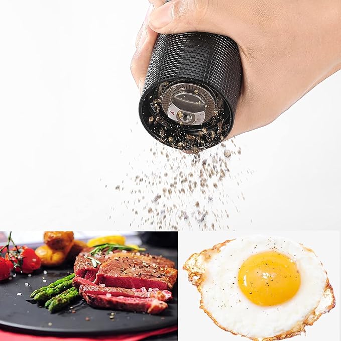 ARKNOAH Premium Pepper Grinder - Adjustable Coarseness with Aircraft-Grade Aluminum Body and Stainless Steel Blades-Refillable Manual Pepper Mill for Professional Kitchens & Commercial Use