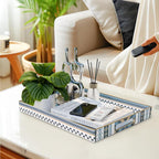 Rectangular Decorative Tray, Plastic Serving Tray with Handles, Bohemian Blue Tray for Ottoman, Coffee Table Tray for Living Room, Home Decor, 15.8" x 11.8" x 1.6"