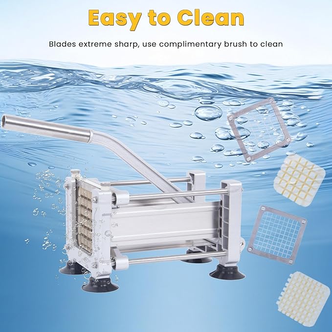 Heavy Duty French Fry Cutter with 3 Stainless Steel Blades (1/4" 3/8" 1/2") - Manual Metal Potato Slicer for Vegetable, Sweet Potatoes, Onions