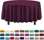 Exquisite Party Solids 12-Pack Premium Plastic Tablecloth 84in. Round Table Cover - Plum