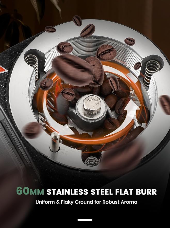 Huanyu Flat Burr Coffee Grinder with 19 Grinding Settings Electric Coffee Bean Grinder Adjustable Bulk Coffee Grinder Large Capacity 35oz Black