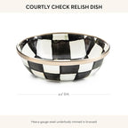 MACKENZIE-CHILDS Enamel Relish Dish, Small Serving Bowl for Entertaining, Black-and-White Courtly Check