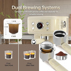 White Espresso Machine with Milk Frother, Cappuccino Machines for Home, Coffee Espresso Machine Suitable for Coffee Powder/NS Original Capsules, Espresso Maker with Thermometer