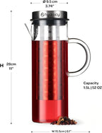 Cold Brew Coffee Maker - Large Glass Infusion Pitcher 1.6 Quarts 52oz - Iced Coffee & Iced Tea Pitcher with Stainless Steel Lid & Fruit Infusion Tube - Perfect for Home or Office