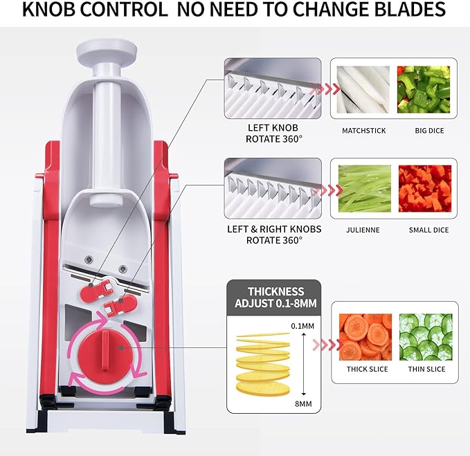 Safe Slice Mandoline, Vegetable Slicer, Potato Clips Slicer,Food Slicer,Thickness Adjustable 1-8mm for Cucumber Potato Carrot Lemon Only Slicer black