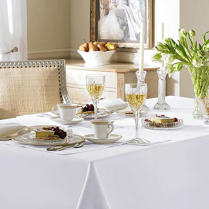 Fitable White Table Clothes for Rectangle Tables, 6 Pack - 90 x 132 Inch - Reusable and Elegant Tablecloths, Polyester Fabric Table Covers for Wedding, Party, Banquet, Formal Events