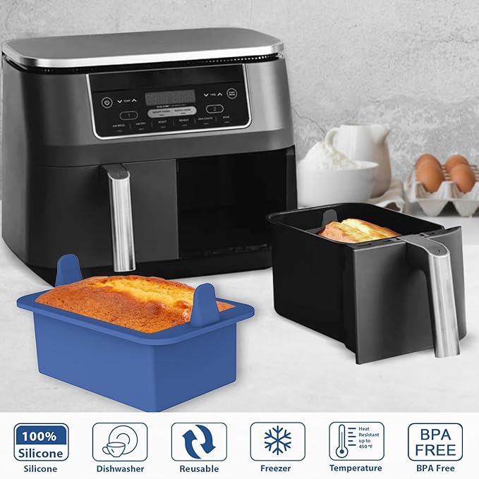 Webake Silicone Air Fryer Bread Loaf Pan for Baking, Nonstick Mini Loaf Pan wih Handle, BPA Free Set of 2
