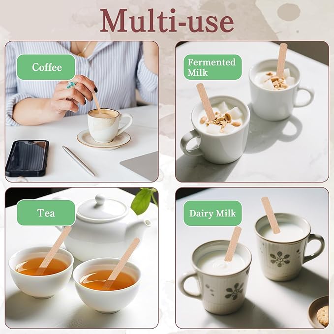 2200 Pcs Individually Wrapped Wooden Coffee Stirrers 5.5 Inch Disposable Cocktail Stir Sticks Wood Round End Stirrers for Hot Drinks Home Office Restaurant Bar