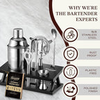 KITESSENSU Cocktail Shaker Set Bartender Kit, 6-Piece Silver Bar Set with Stand, Bar kit with Essential Bar Accessory Tools: Martini Shaker, Jigger, Strainer, Bar Spoon, Tongs, Opener