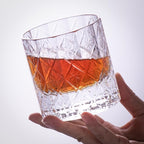 KAMMAK Crystal Whiskey Glass Set of 2, 7.44 oz (220ml) Old Fashioned Tumbler with Delicate Rim & Thick Stable Base, Hand Blown Lead-Free Barware for Scotch, Bourbon, Cocktail, 12-Facet