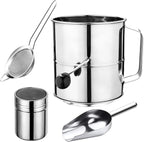 Flour Sifter,8 Cup Stainless Steel Flour Sifters,4 in 1 Baking Sifter Set with Powder Sugar Shaker Duster,Strainers Fine Mesh and Metal Scoop for Baking Cake,Pastries,Pies,Cupcakes,Desserts